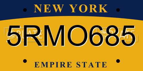 5RMO685 New York License Plate