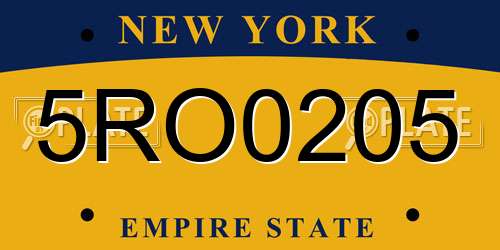 5RO0205 New York License Plate