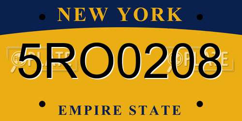 5RO0208 New York License Plate