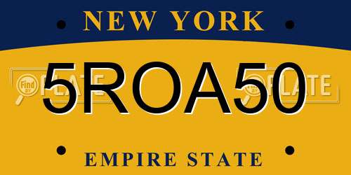 5ROA50 New York License Plate