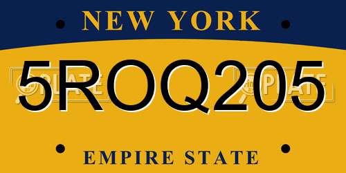 5ROQ205 New York License Plate