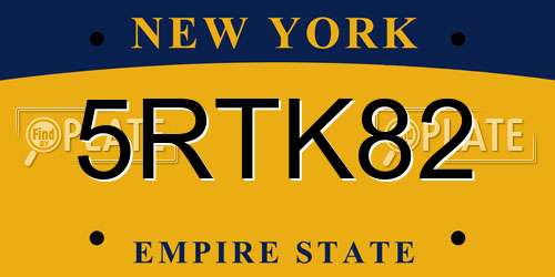 5RTK82 New York License Plate