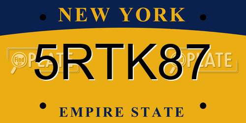 5RTK87 New York License Plate
