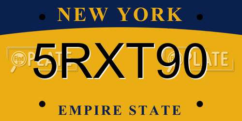 5RXT90 New York License Plate