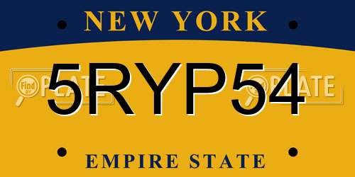 5RYP54 New York License Plate