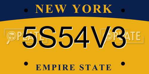5S54V3 New York License Plate