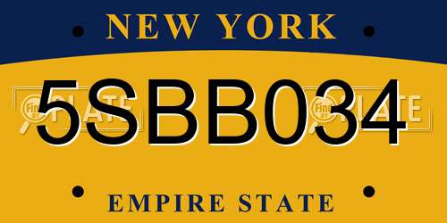 5SBB034 New York License Plate