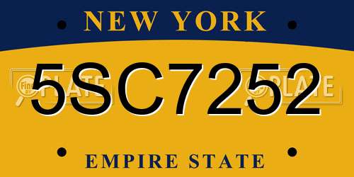 5SC7252 New York License Plate