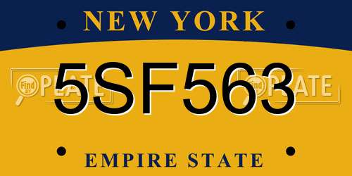 5SF563 New York License Plate