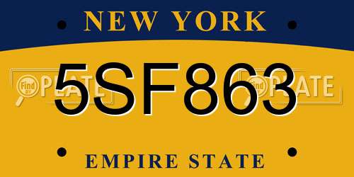 5SF863 New York License Plate