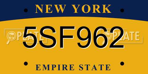 5SF962 New York License Plate