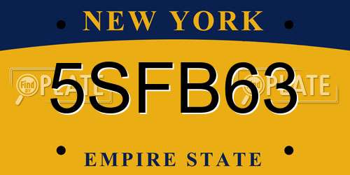 5SFB63 New York License Plate