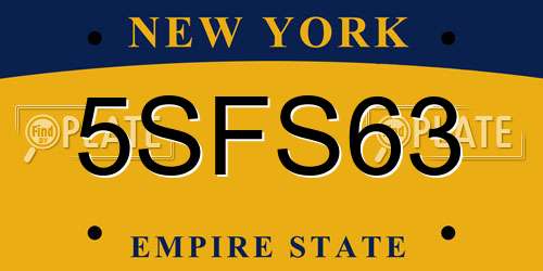 5SFS63 New York License Plate
