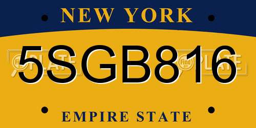 5SGB816 New York License Plate