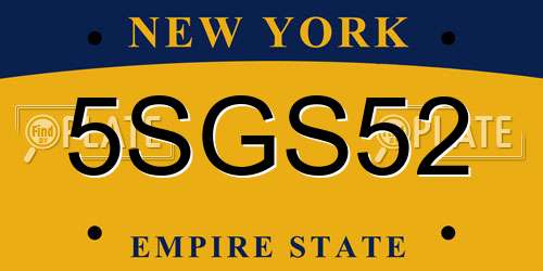 5SGS52 New York License Plate