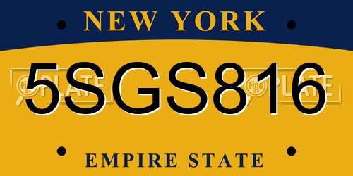 5SGS816 New York License Plate