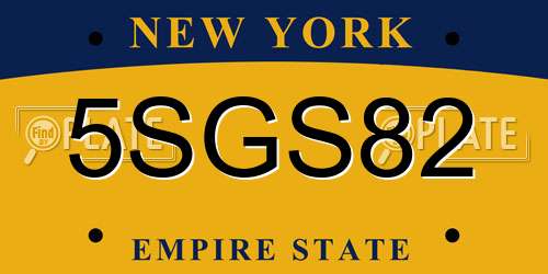 5SGS82 New York License Plate