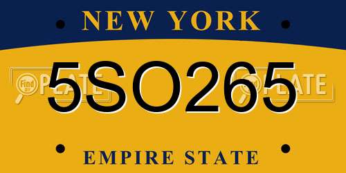 5SO265 New York License Plate