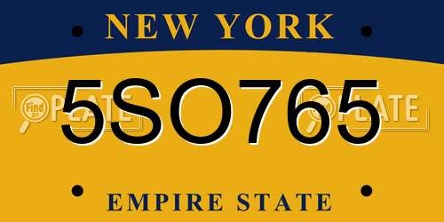 5SO765 New York License Plate