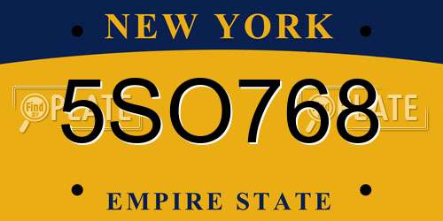 5SO768 New York License Plate