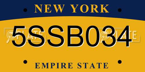 5SSB034 New York License Plate