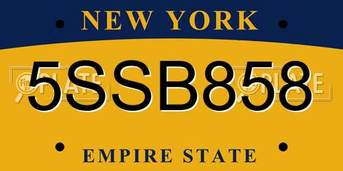 5SSB858 New York License Plate