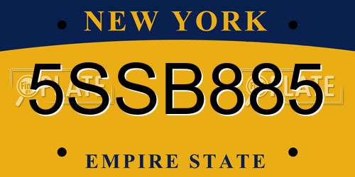 5SSB885 New York License Plate