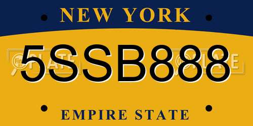 5SSB888 New York License Plate