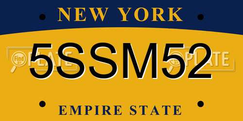5SSM52 New York License Plate