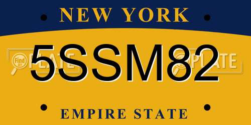 5SSM82 New York License Plate