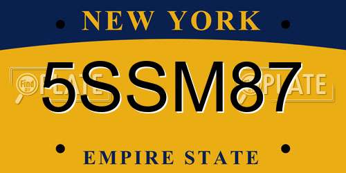 5SSM87 New York License Plate