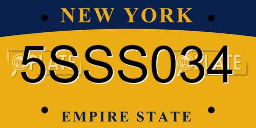 5SSS034 New York License Plate