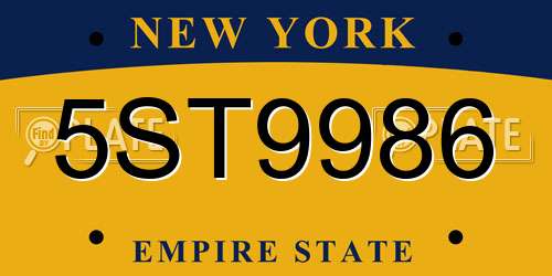 5ST9986 New York License Plate