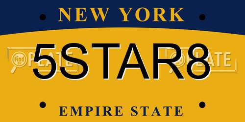 5STAR8 New York License Plate