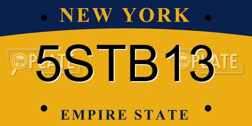 5STB13 New York License Plate