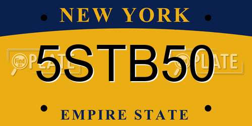 5STB50 New York License Plate