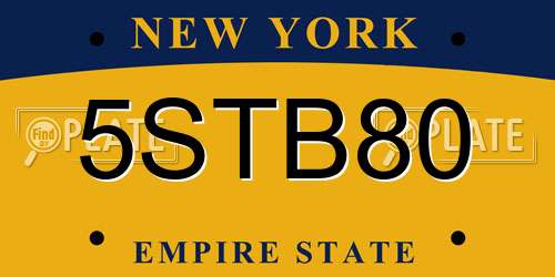 5STB80 New York License Plate