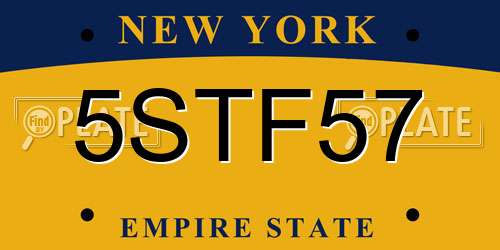 5STF57 New York License Plate