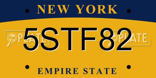 5STF82 New York License Plate