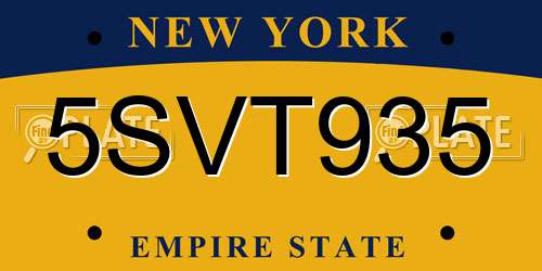 5SVT935 New York License Plate