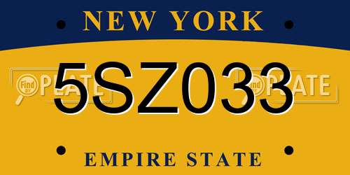 5SZ033 New York License Plate
