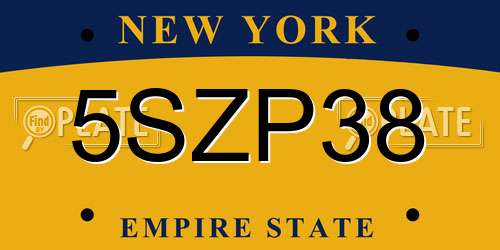 5SZP38 New York License Plate