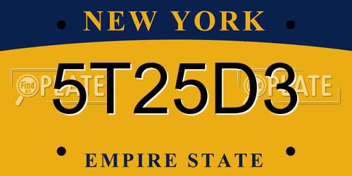 5T25D3 New York License Plate
