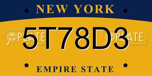 5T78D3 New York License Plate