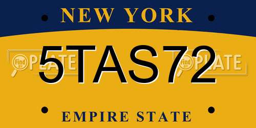 5TAS72 New York License Plate