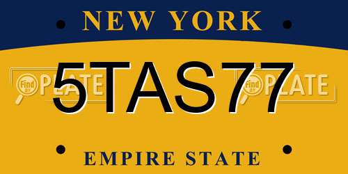 5TAS77 New York License Plate