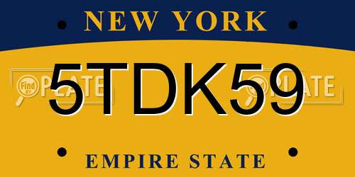 5TDK59 New York License Plate
