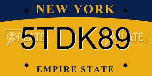 5TDK89 New York License Plate