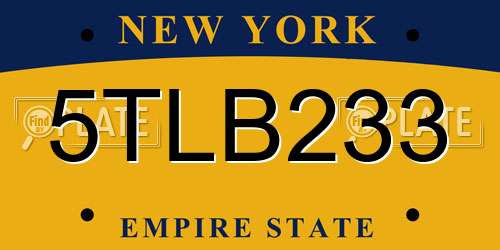 5TLB233 New York License Plate