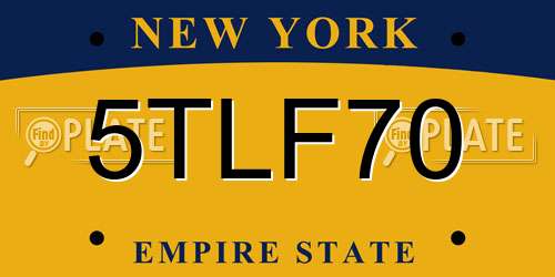 5TLF70 New York License Plate